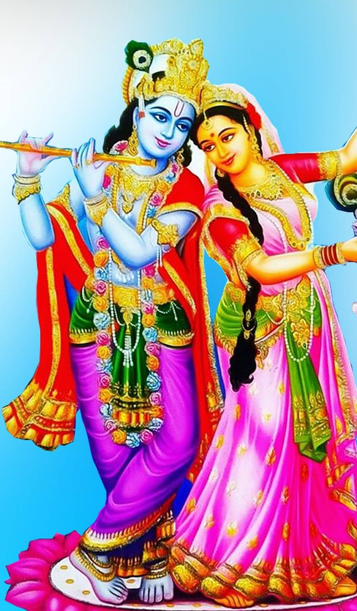 Radha Krishna, colorful outfits, vibrant traditional attire, Full HD Phone Wallpaper