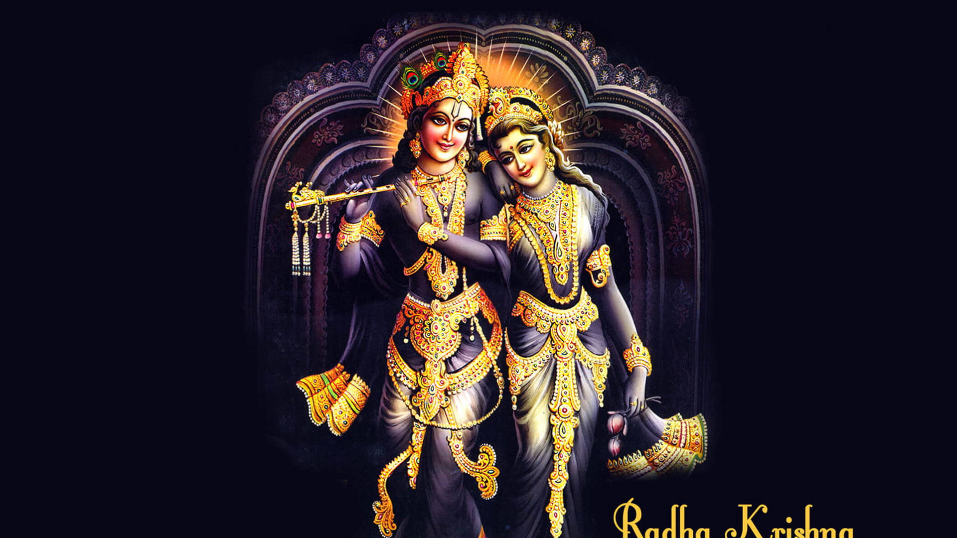 Radha Krishna, 3D Golden Accessories, intricate golden jewelry, Full HD Desktop Wallpaper