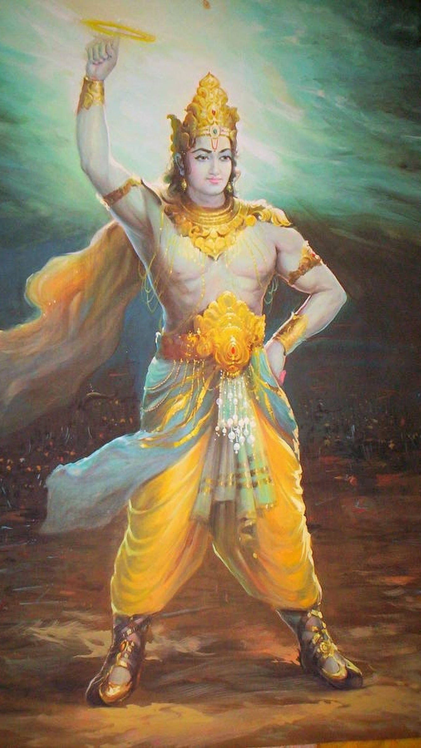 Krishna, golden armor, flowing robes, Full HD Phone Wallpaper