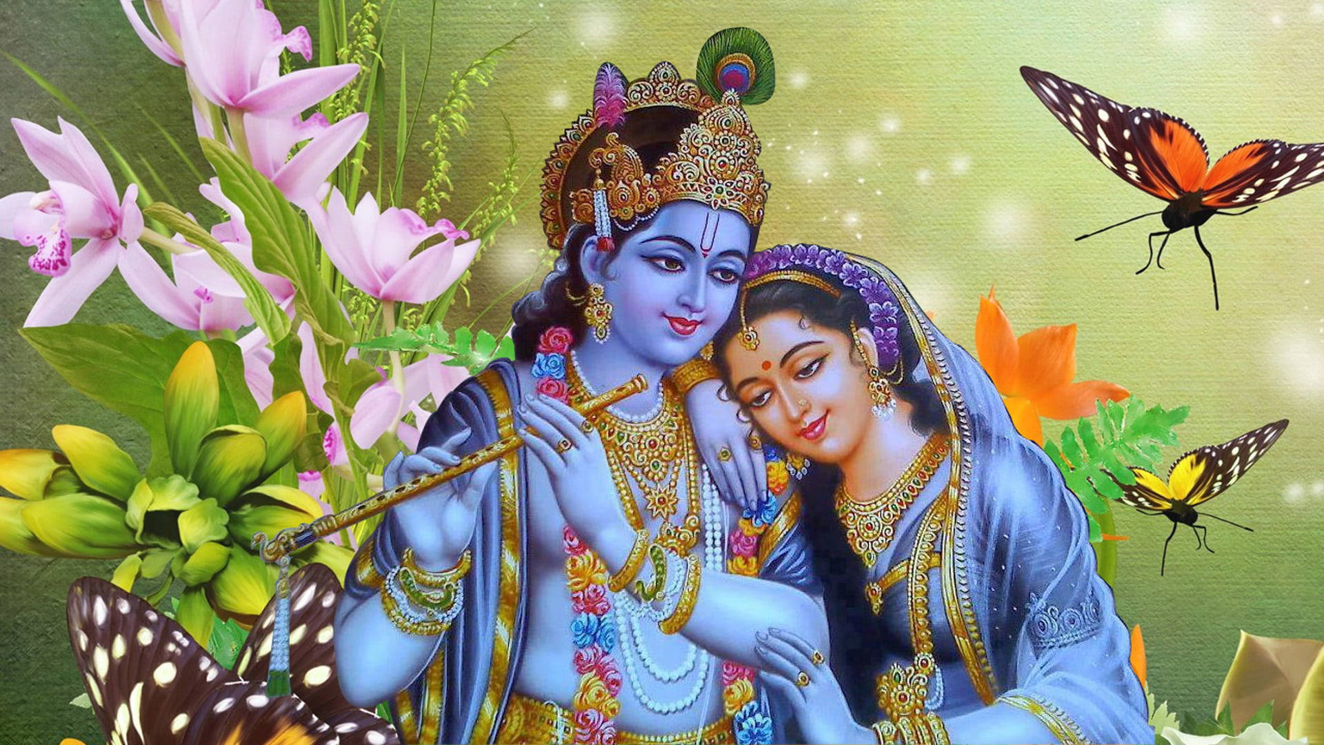 Krishna, Radha, blue attire, Full HD Desktop Wallpaper