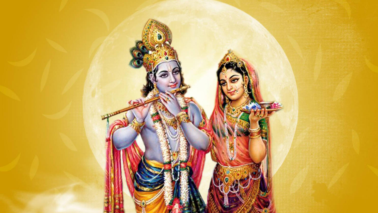 Radha Krishna, full moon, yellow background, HD Desktop Wallpaper