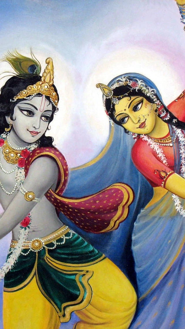 Radha Krishna, dancing, ornate traditional attire, SD Phone Wallpaper