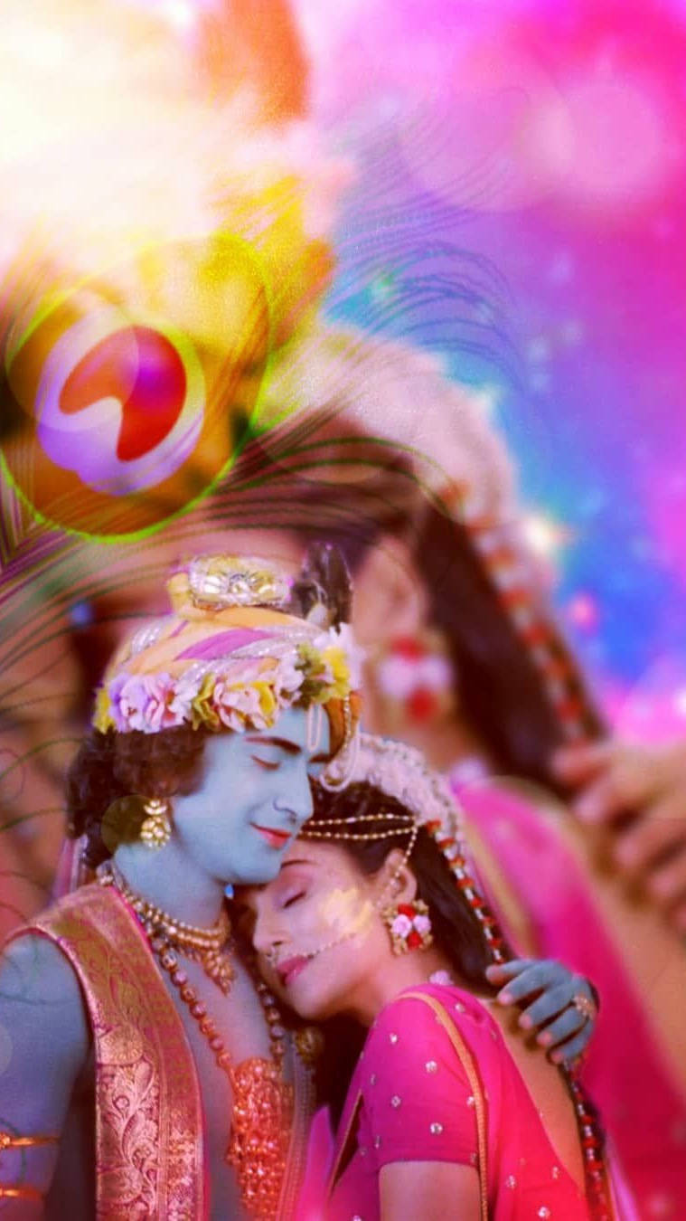 Radha Krishna, blue-skinned deity, ornate golden attire, HD Phone Wallpaper
