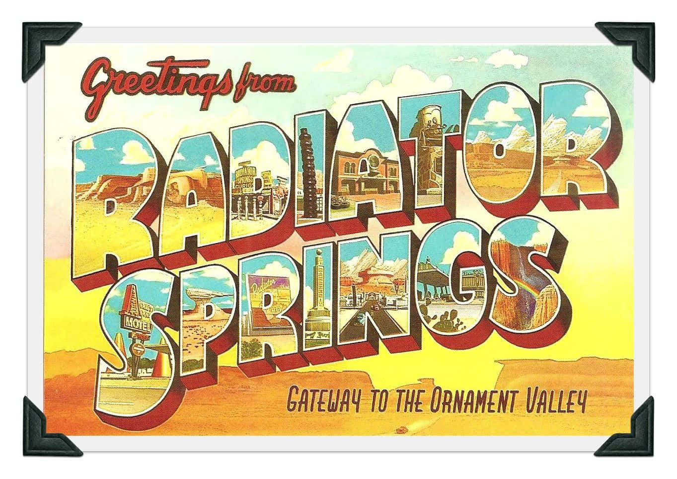 Radiator Springs, desert landmarks, 3D lettering, HD Desktop Wallpaper