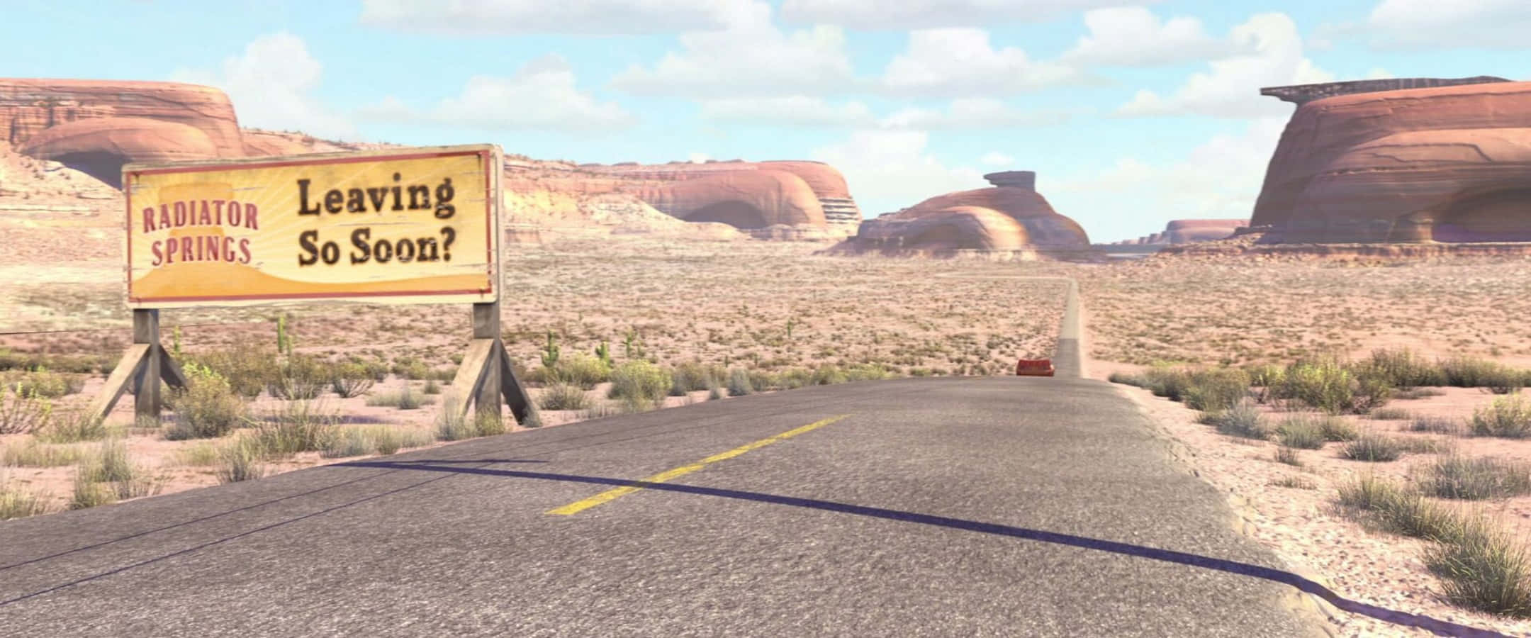 Radiator Springs, desert highway, red rock formations, Full HD Desktop Wallpaper