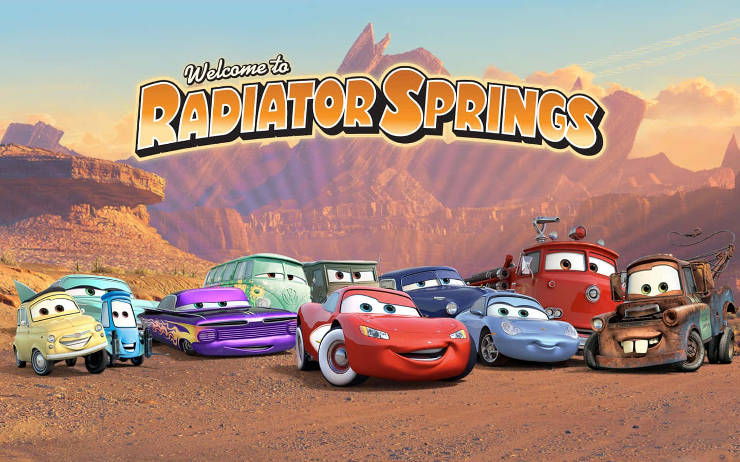 Radiator Springs, desert town, rocky mountains, HD Desktop Wallpaper