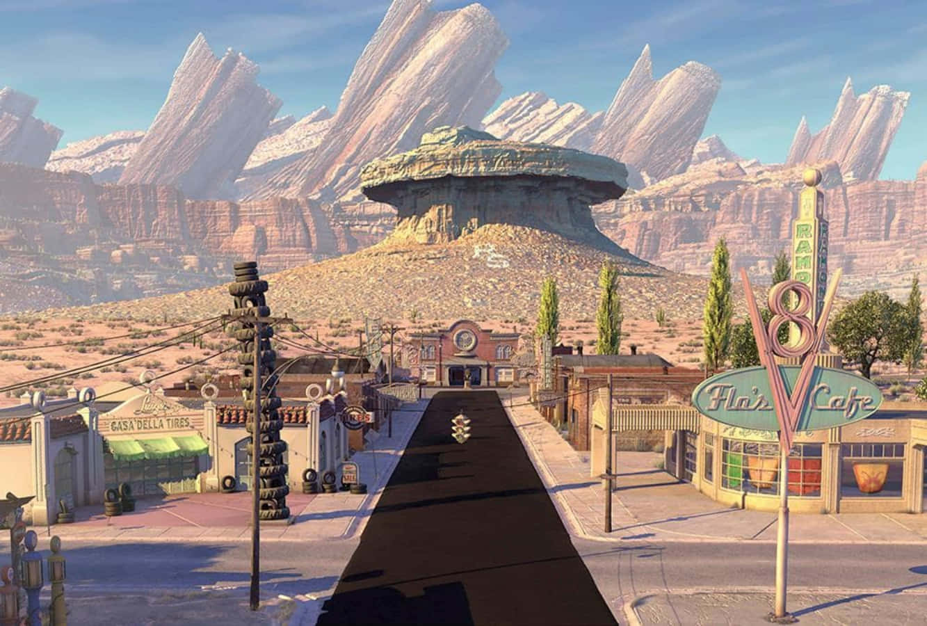 Radiator Springs, desert town, retro buildings, HD Desktop Wallpaper