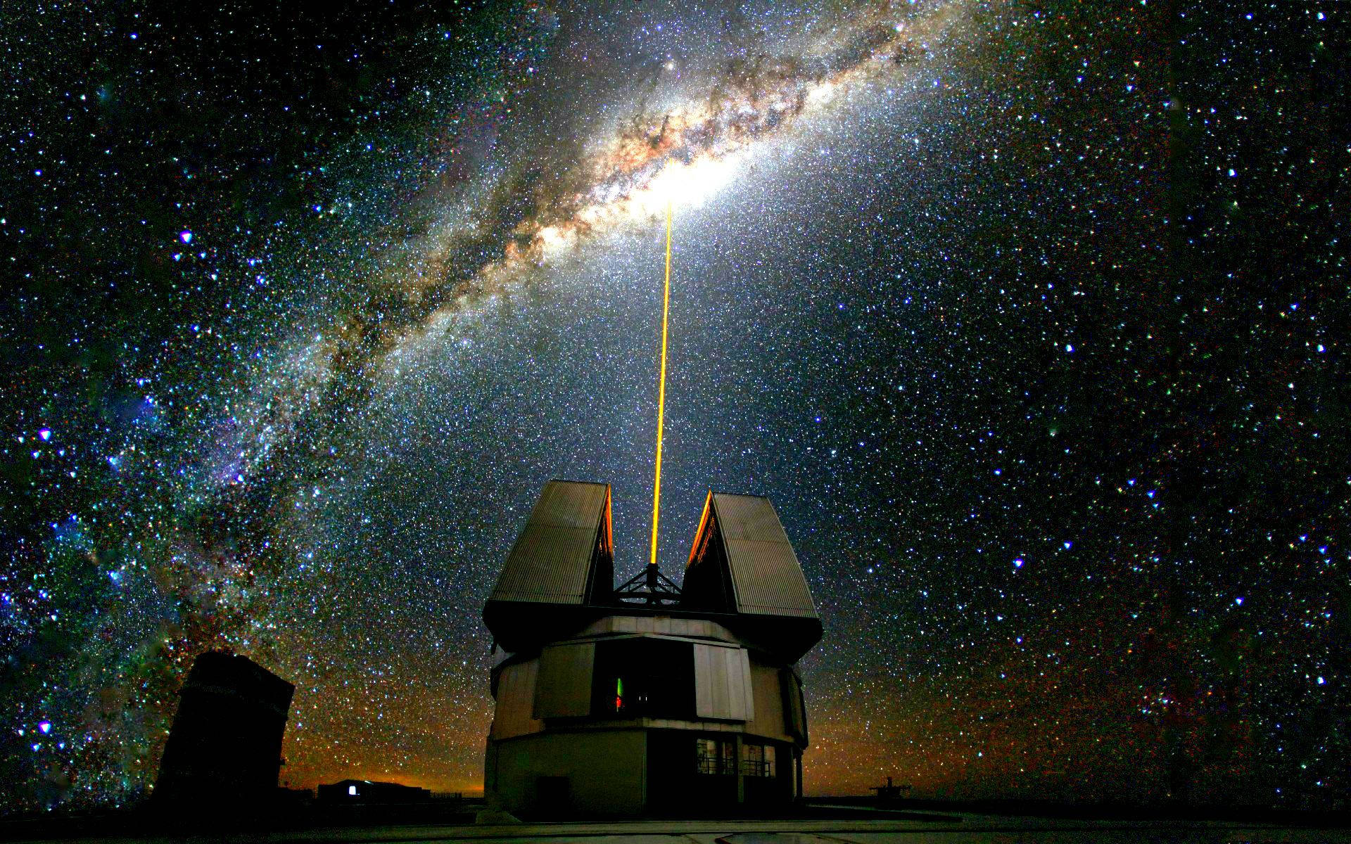 telescope observatory, laser, Milky Way galaxy, Full HD Desktop Wallpaper