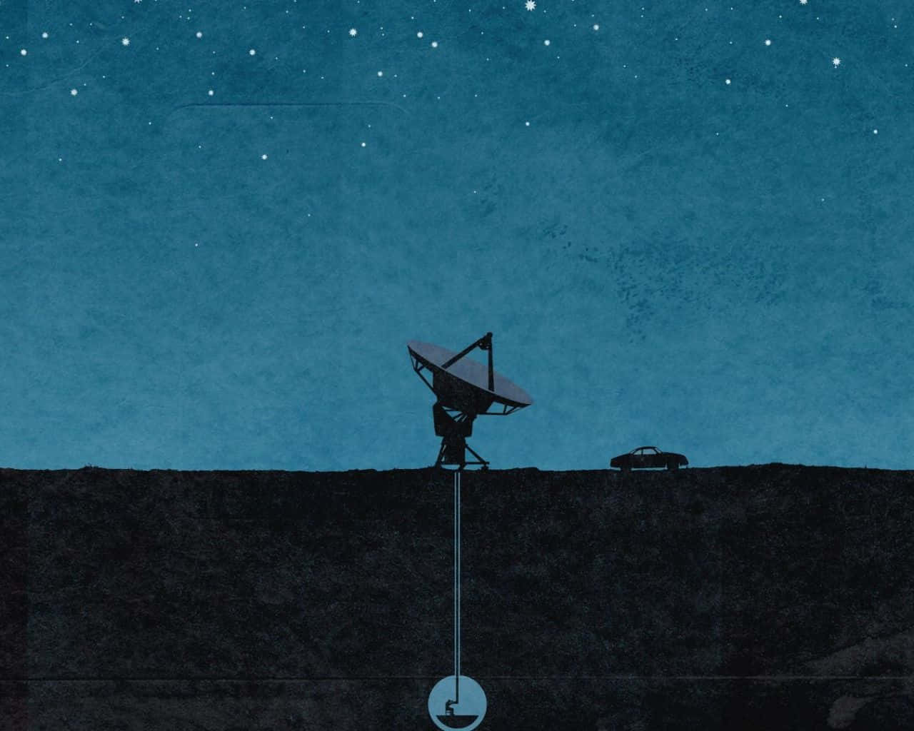 radio telescope, starry teal night sky, dark hill, HD Desktop Wallpaper
