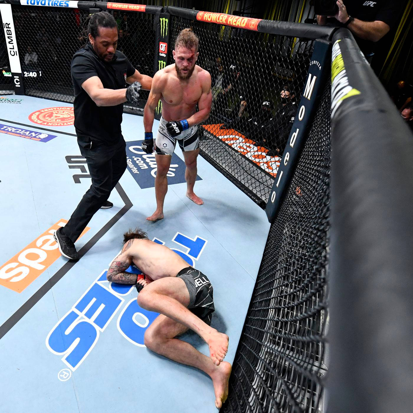 Rafael Fiziev, blue octagon mat, referee, HD Desktop Wallpaper