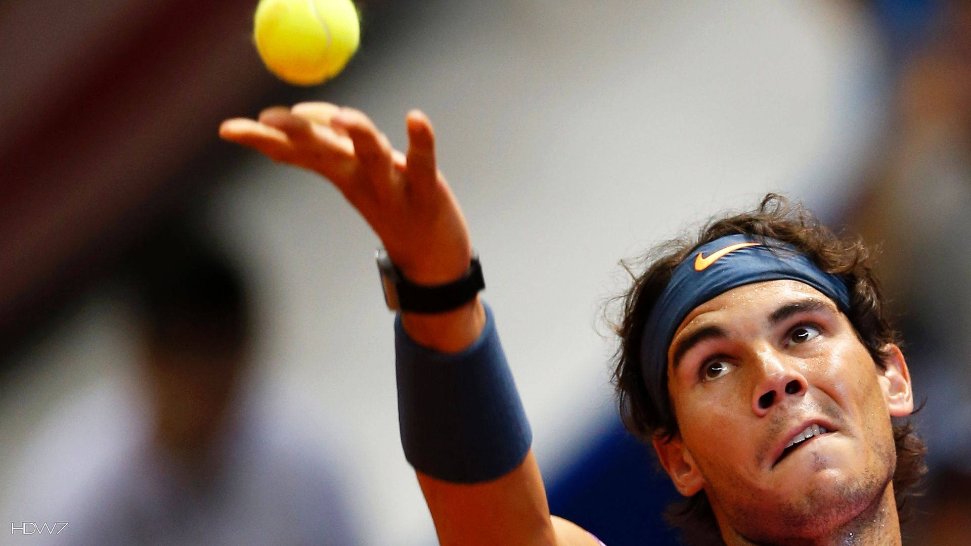 Rafael Nadal, bright yellow ball, tennis player, Full HD Desktop Wallpaper