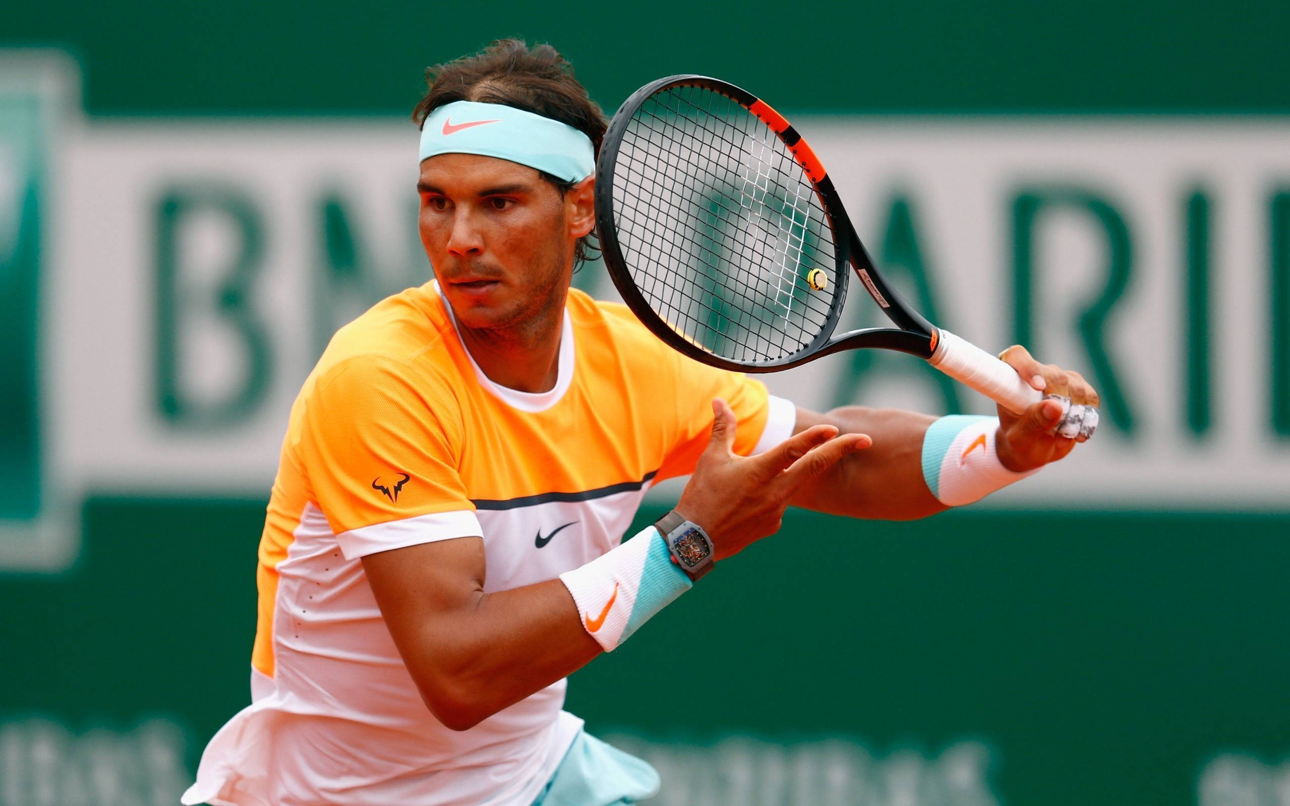 Rafael Nadal, clay court, orange and white outfit, 2K Desktop Wallpaper