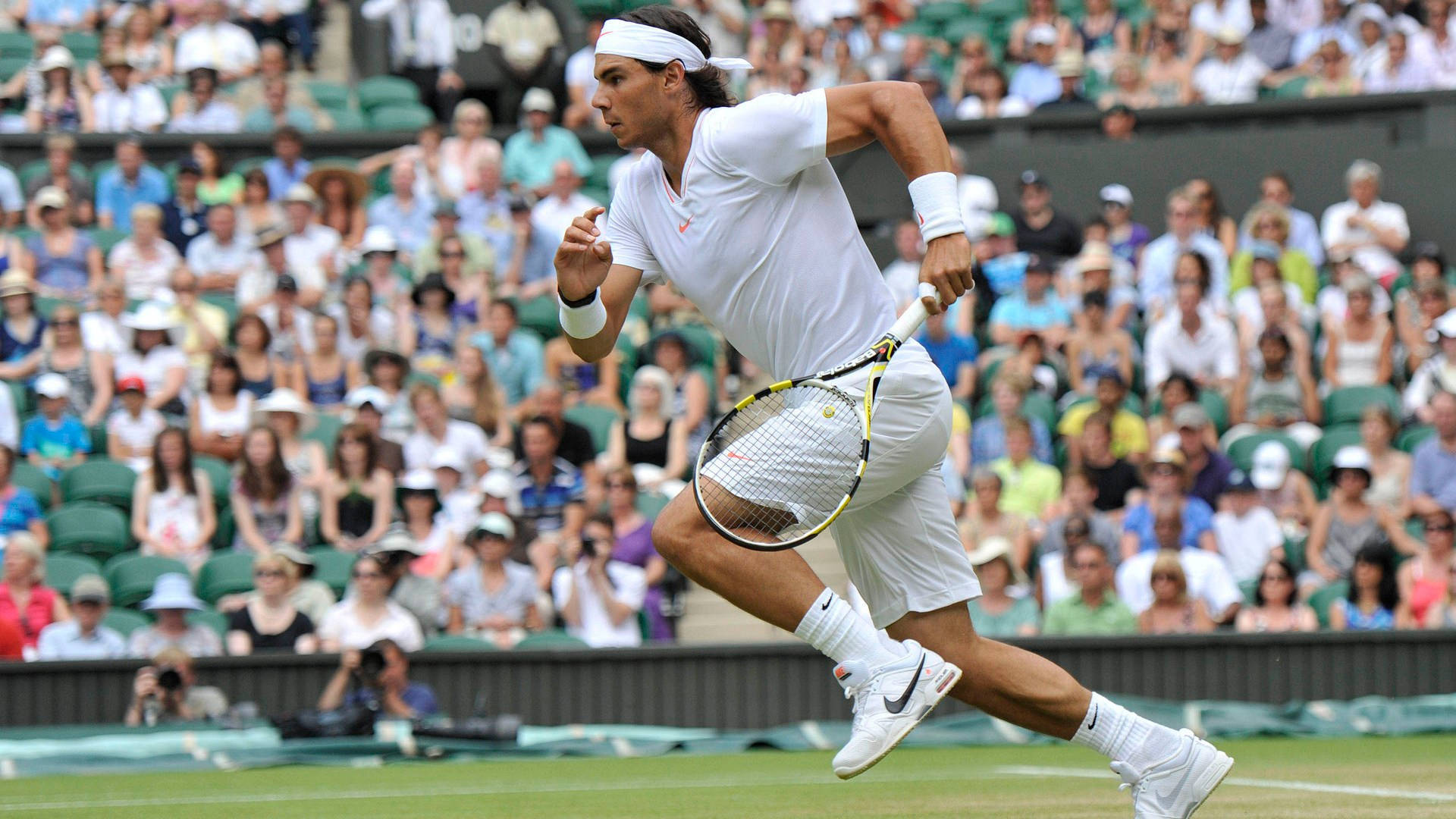 Rafael Nadal, white gear, grass court, Full HD Desktop Wallpaper