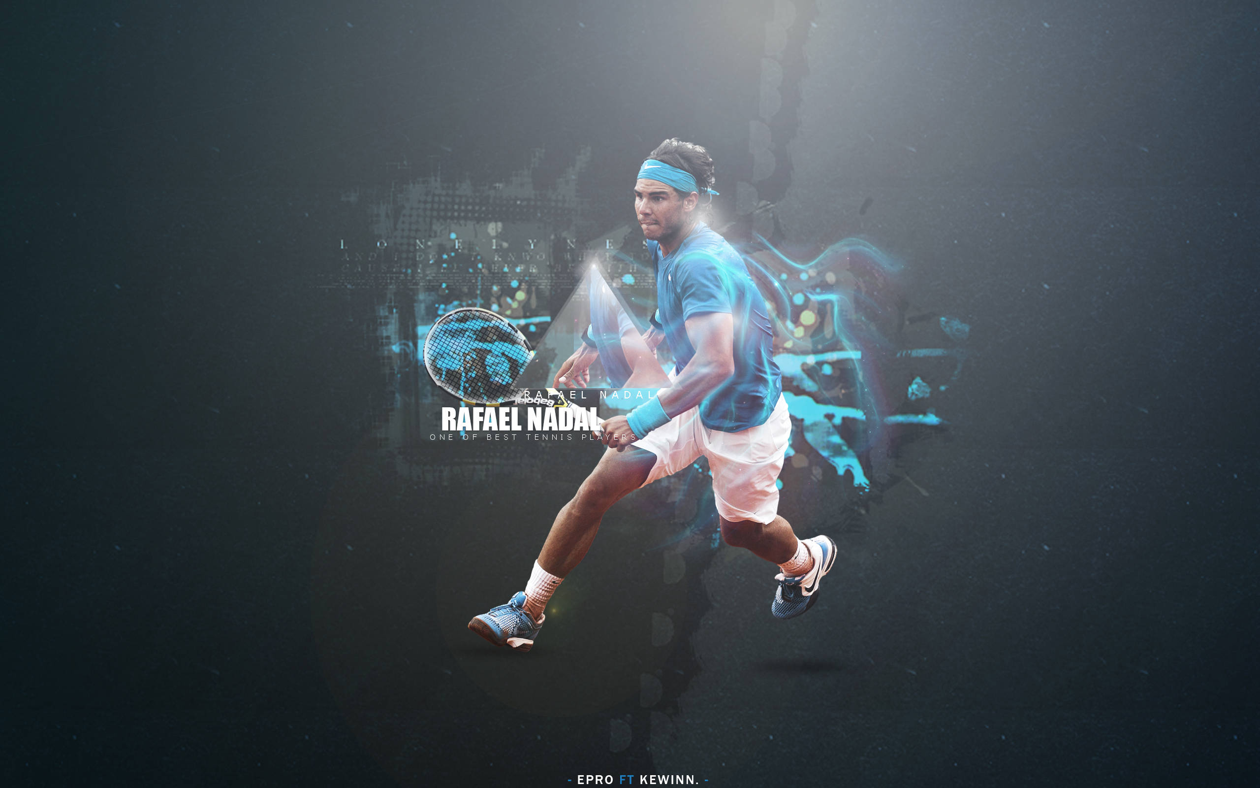 Rafael Nadal, glowing blue energy effects, dark abstract background, 2K Desktop Wallpaper