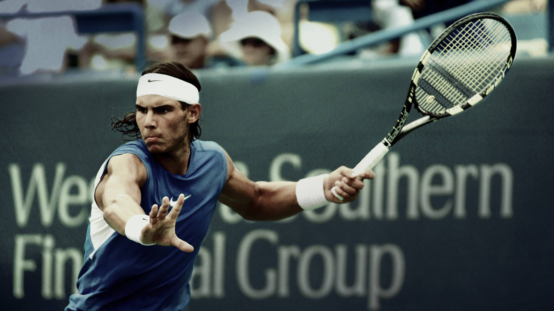 Rafael Nadal, tennis player, mid-swing, Full HD Desktop Wallpaper