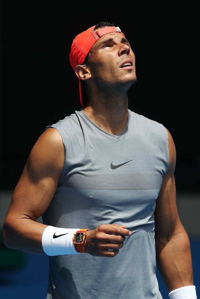 Rafael Nadal, red cap, gray sleeveless shirt, SD Phone Wallpaper