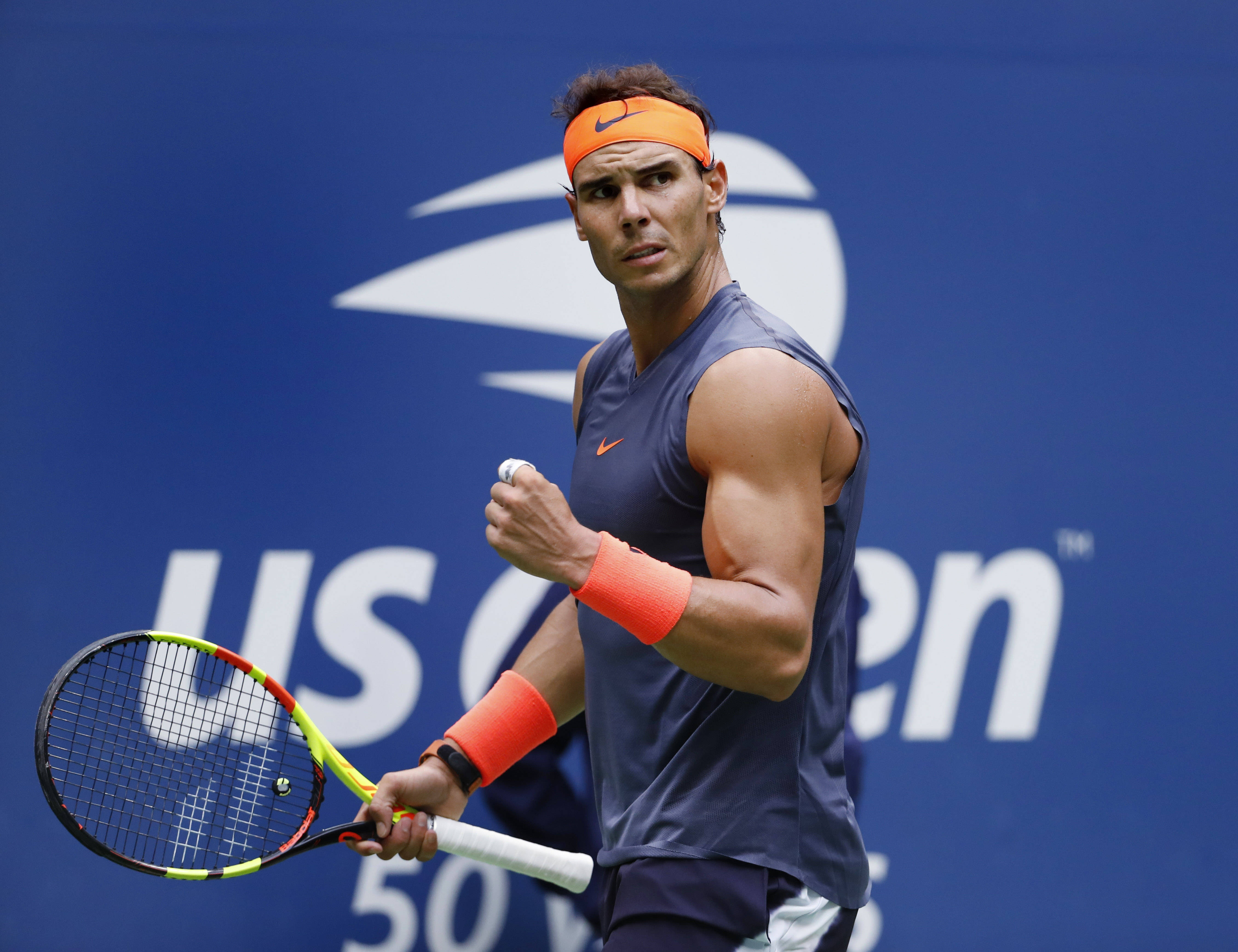 Rafael Nadal, orange headband, wristbands, 4K Desktop Wallpaper