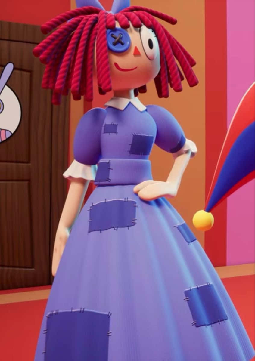 rag doll, red yarn hair, blue patchwork dress, SD Phone Wallpaper