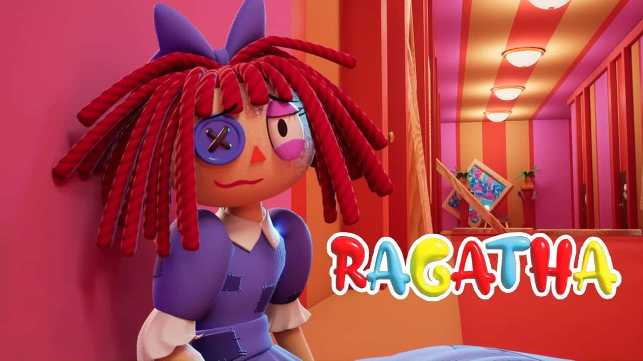 Ragatha, red yarn hair, blue eye patch, HD Desktop Wallpaper