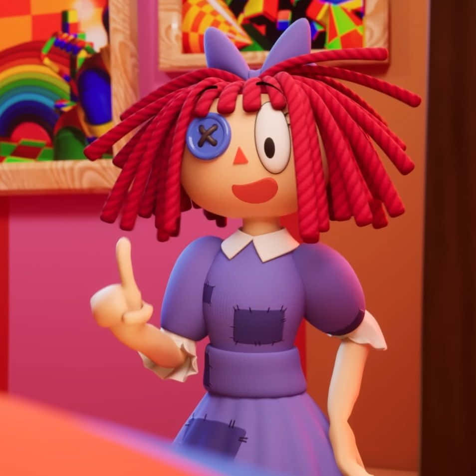 ragdoll girl, red rope hair, blue bow, SD Desktop Wallpaper