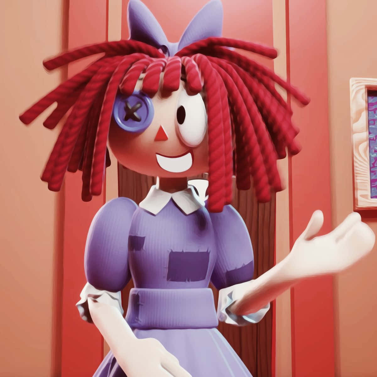 ragdoll, red yarn hair, purple dress, SD Desktop Wallpaper