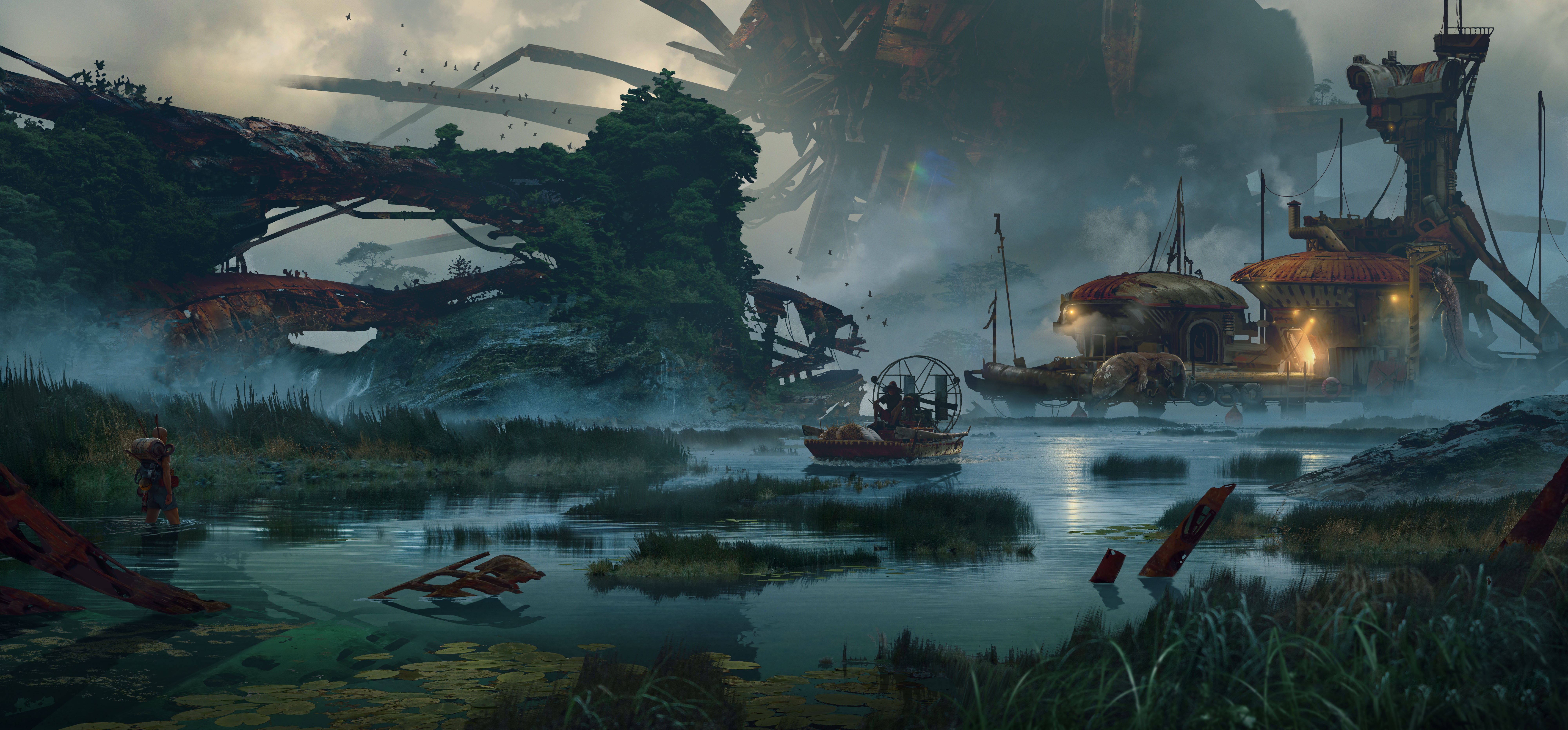 Rage, swamp, floating village, 8K Desktop Wallpaper