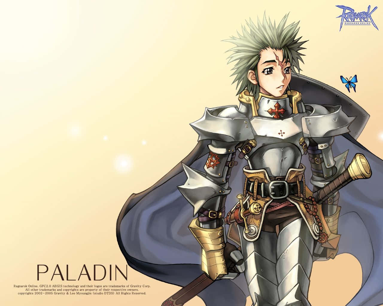 Ragnarok Online, spiky-haired paladin, silver and gold armor, HD Desktop Wallpaper