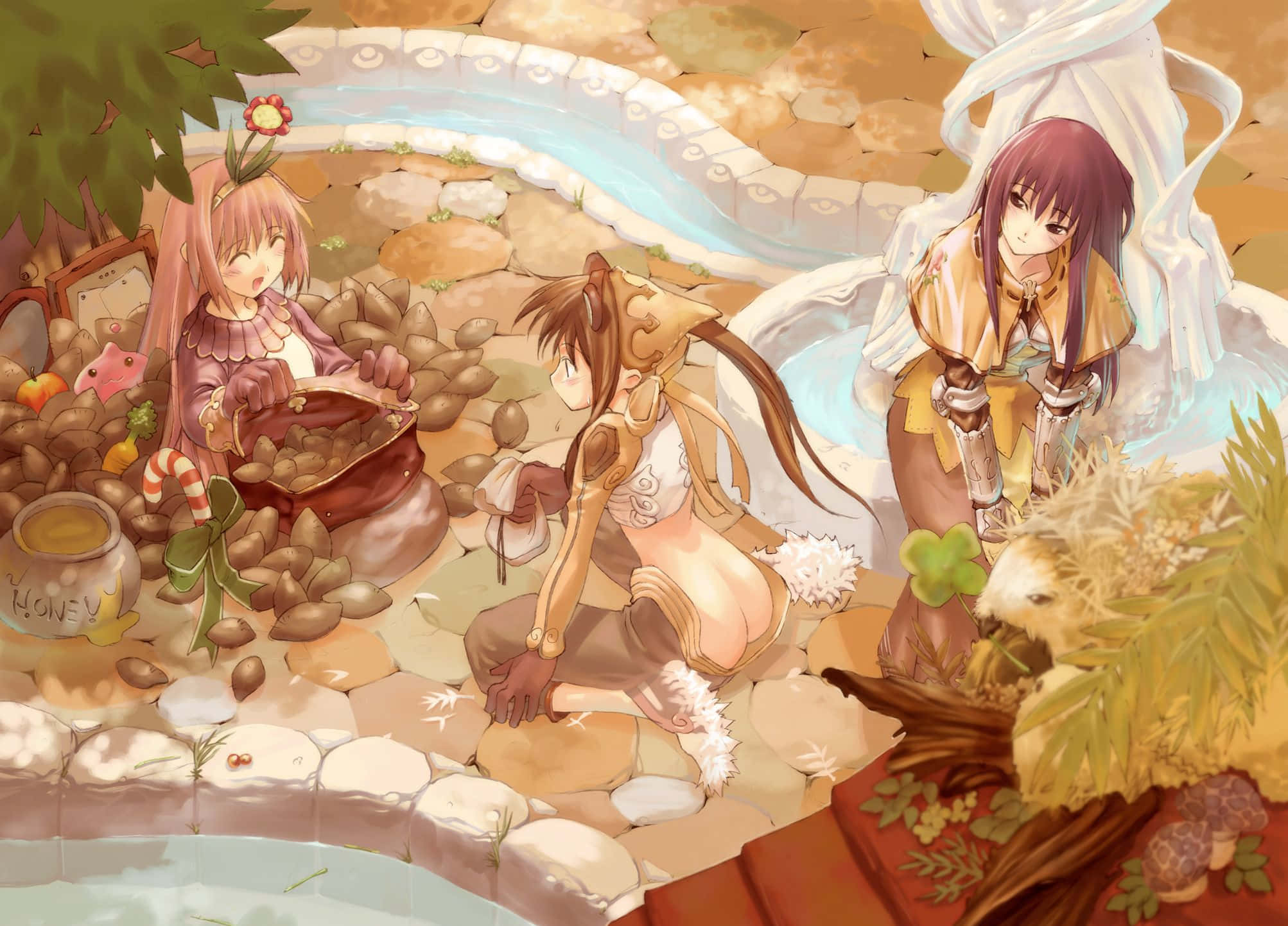 Ragnarok Online, anime girls, stone-lined stream, Full HD Desktop Wallpaper
