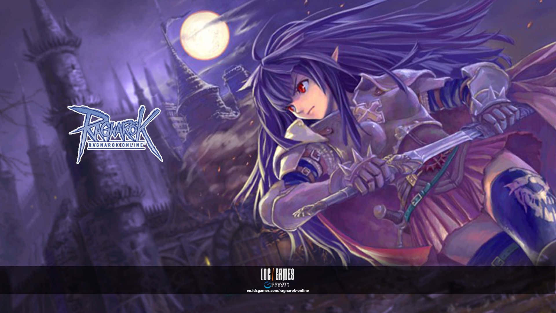 Ragnarok Online, dark-haired anime warrior, red eyes, Full HD Desktop Wallpaper