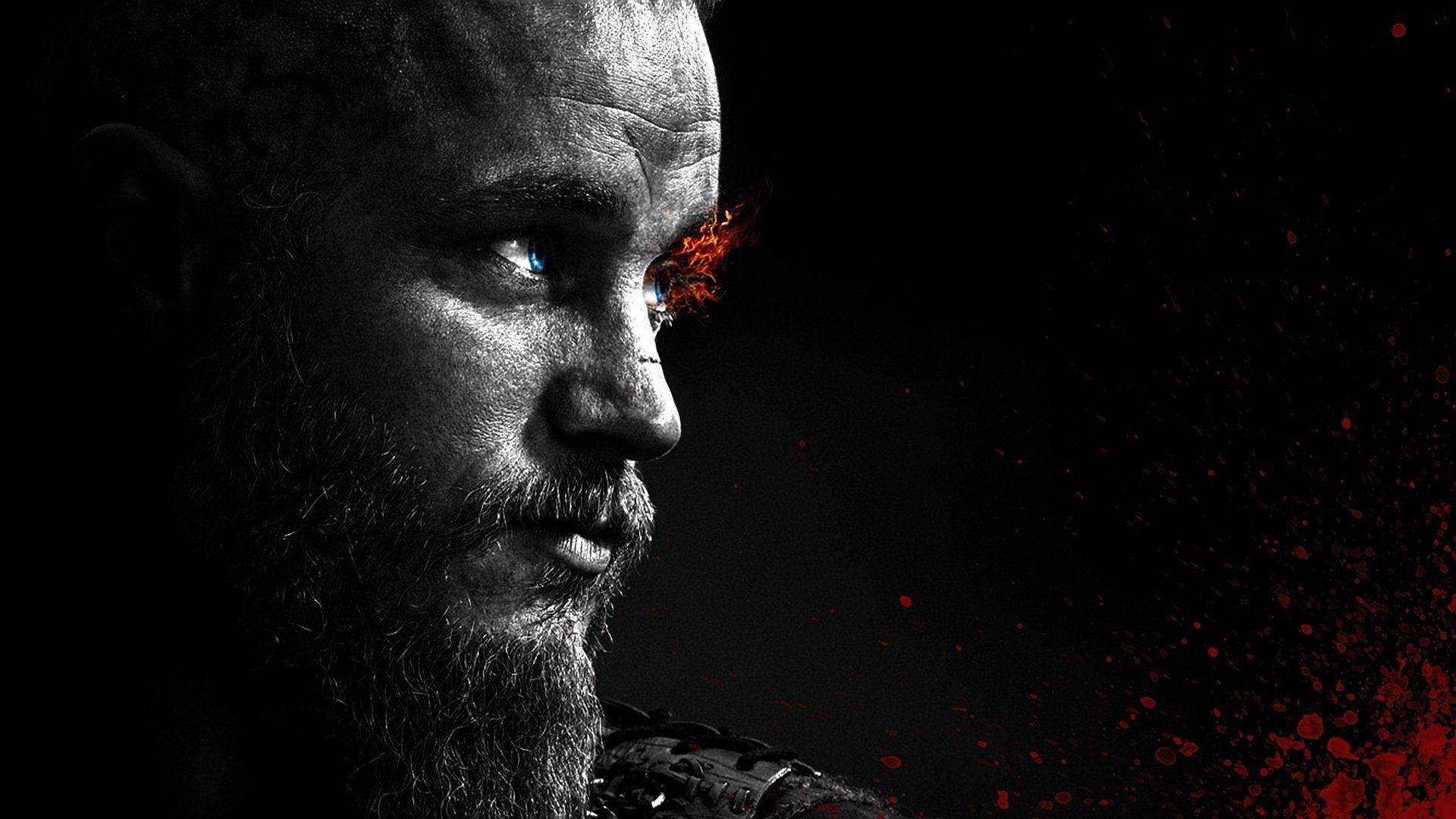 black and white vikings poster, bearded warrior, glowing blue eyes, Full HD Desktop Wallpaper