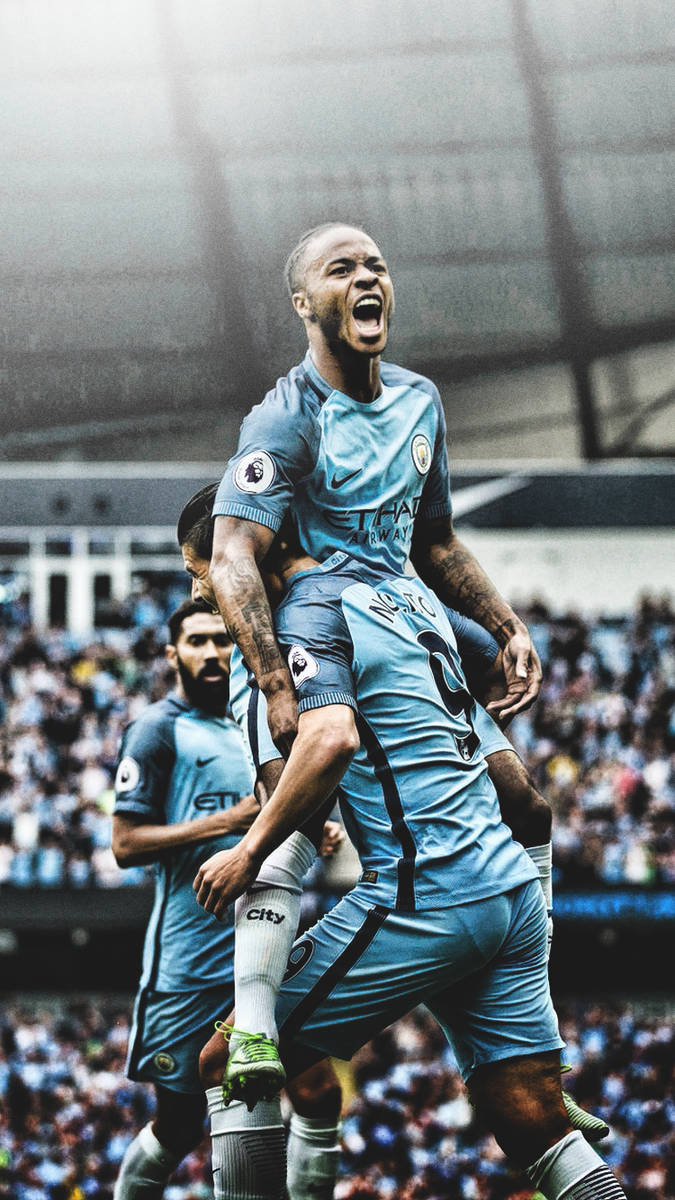 Raheem Sterling, light blue jersey, stadium celebration, SD Phone Wallpaper