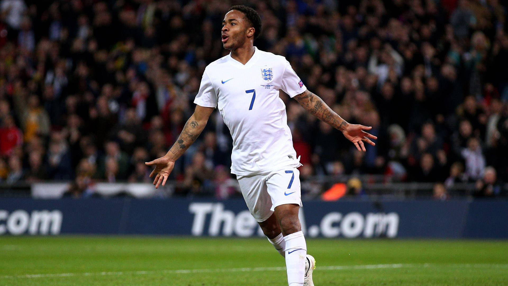 Raheem Sterling, white England kit, number 7, Full HD Desktop Wallpaper