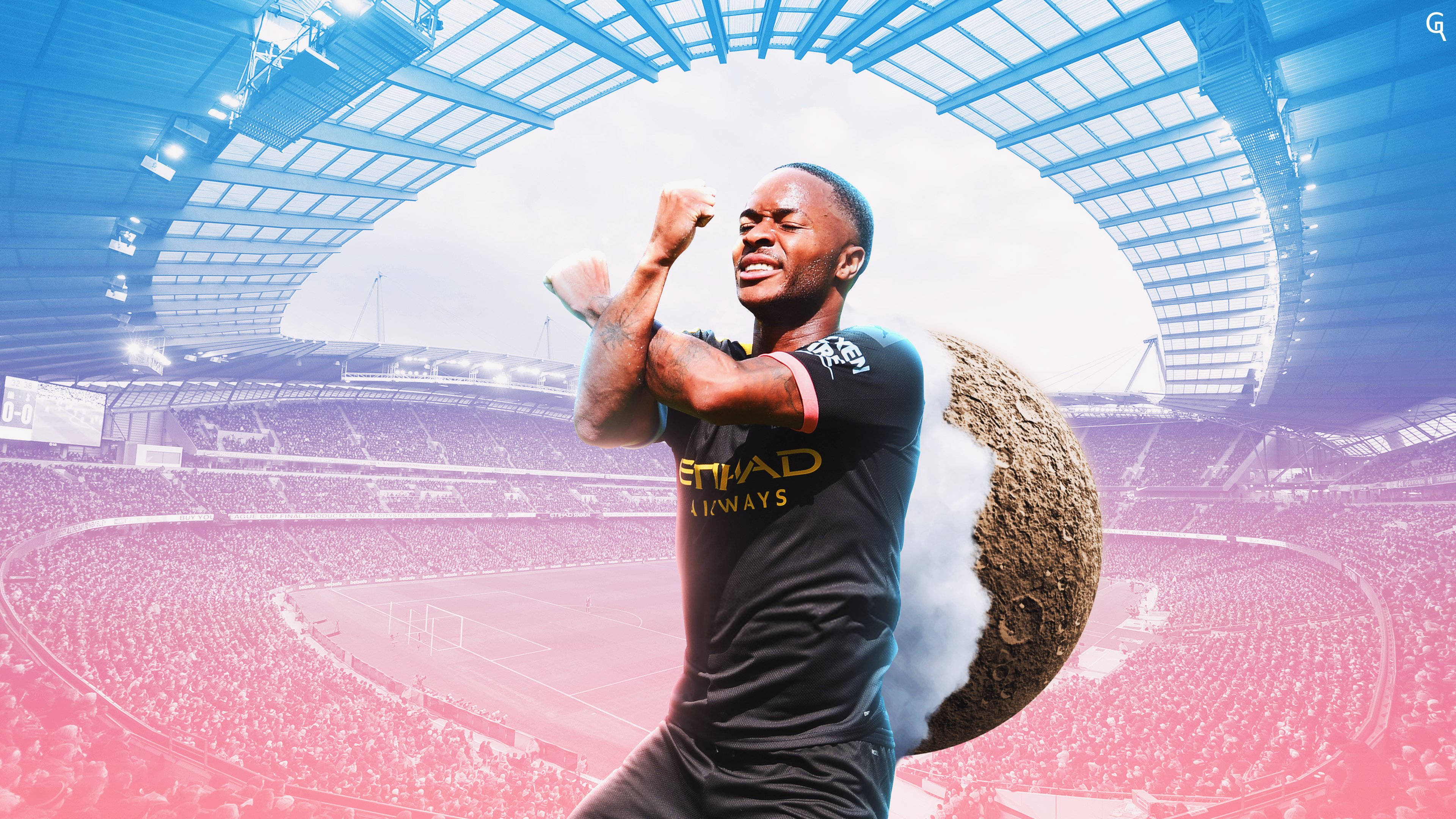 Raheem Sterling, crossed arms, stadium, 4K Desktop Wallpaper