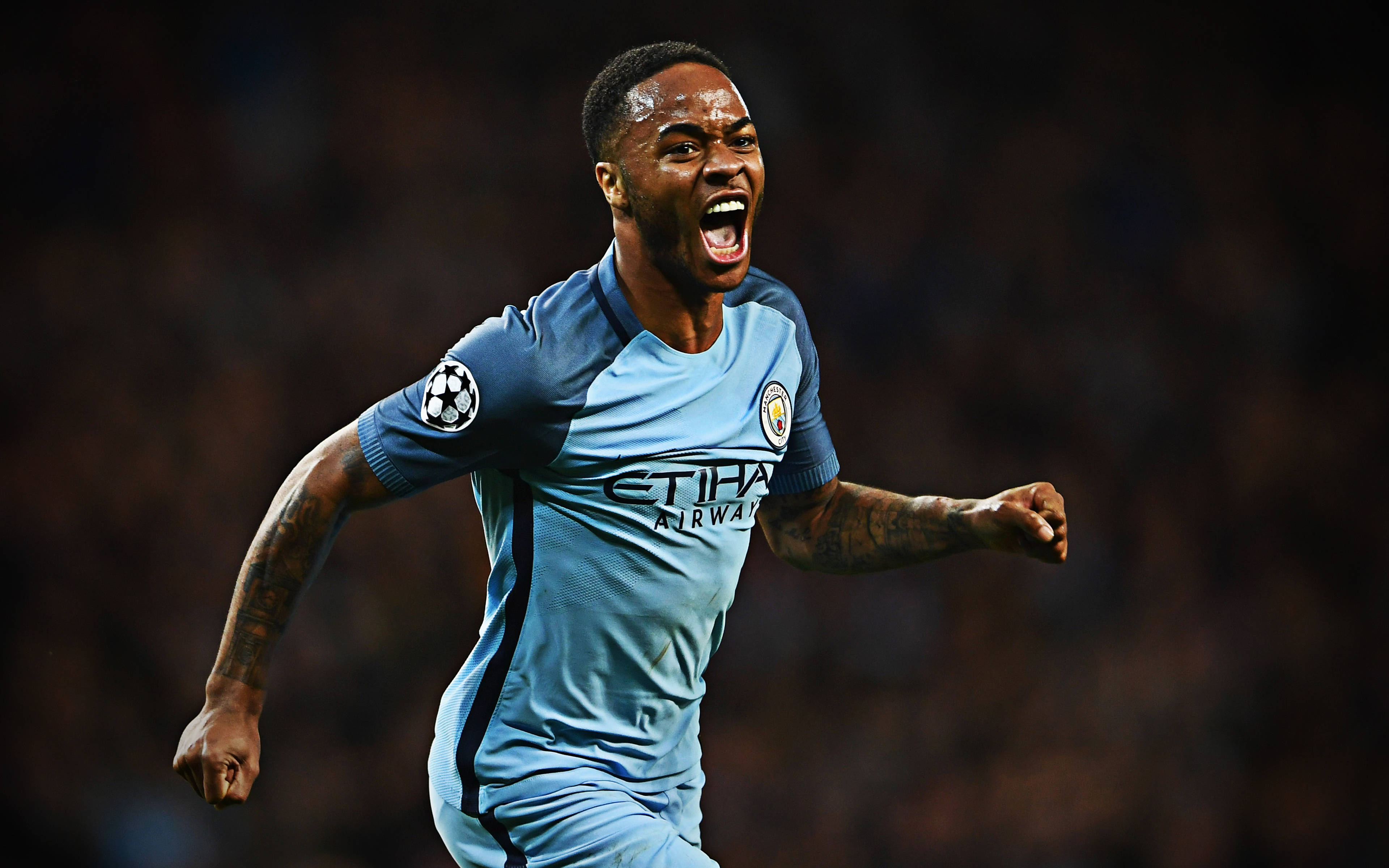 Raheem Sterling, light blue Manchester City jersey, stadium, 4K Desktop Wallpaper