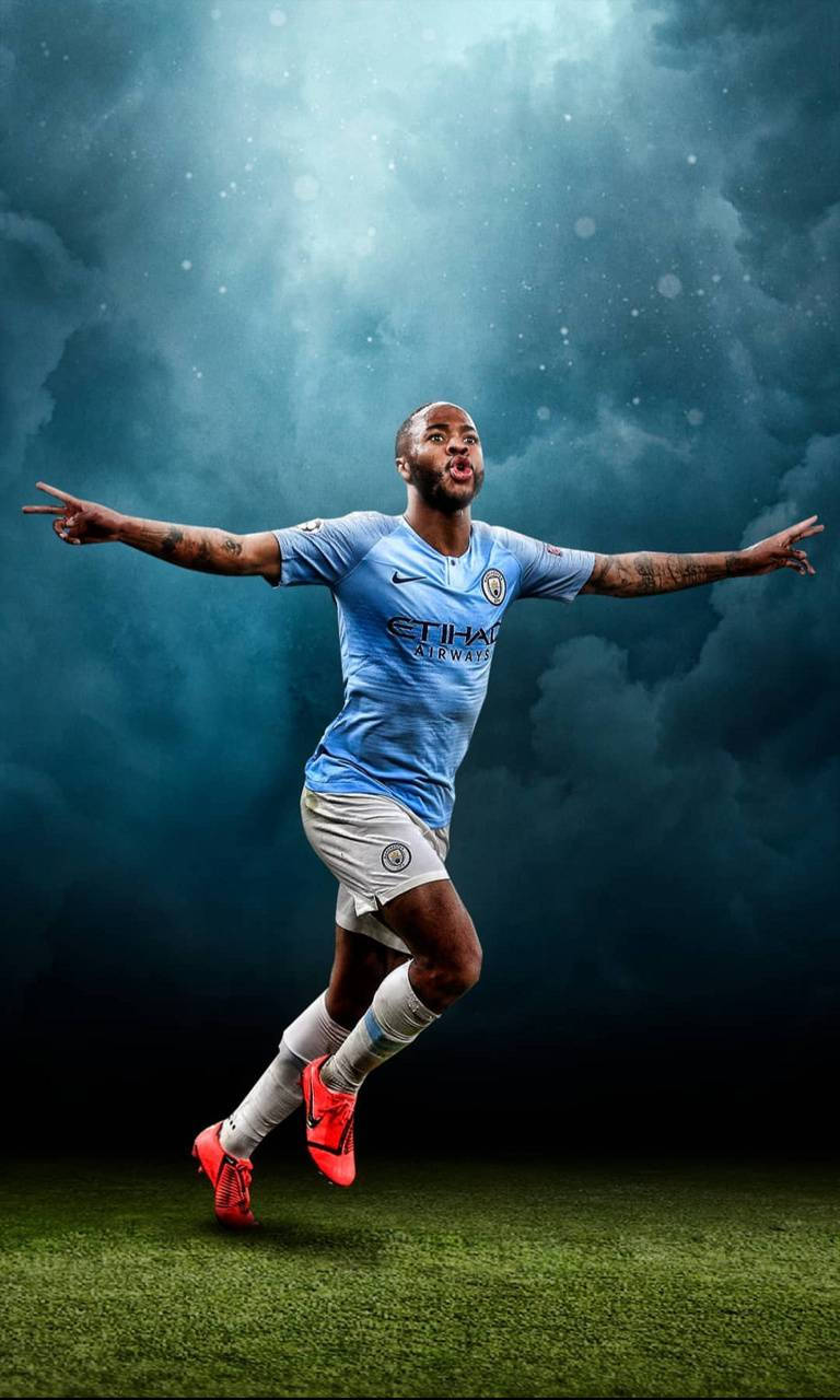 Raheem Sterling, light blue jersey, grass field, HD Phone Wallpaper