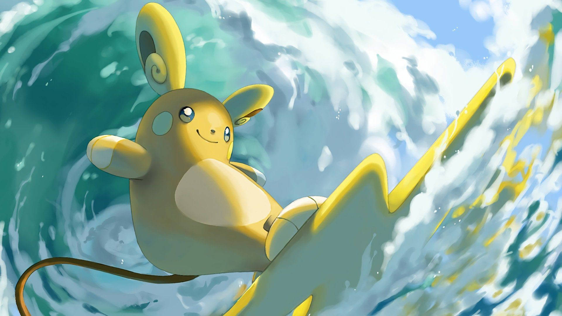Raichu, surfing, yellow, Full HD Desktop Wallpaper