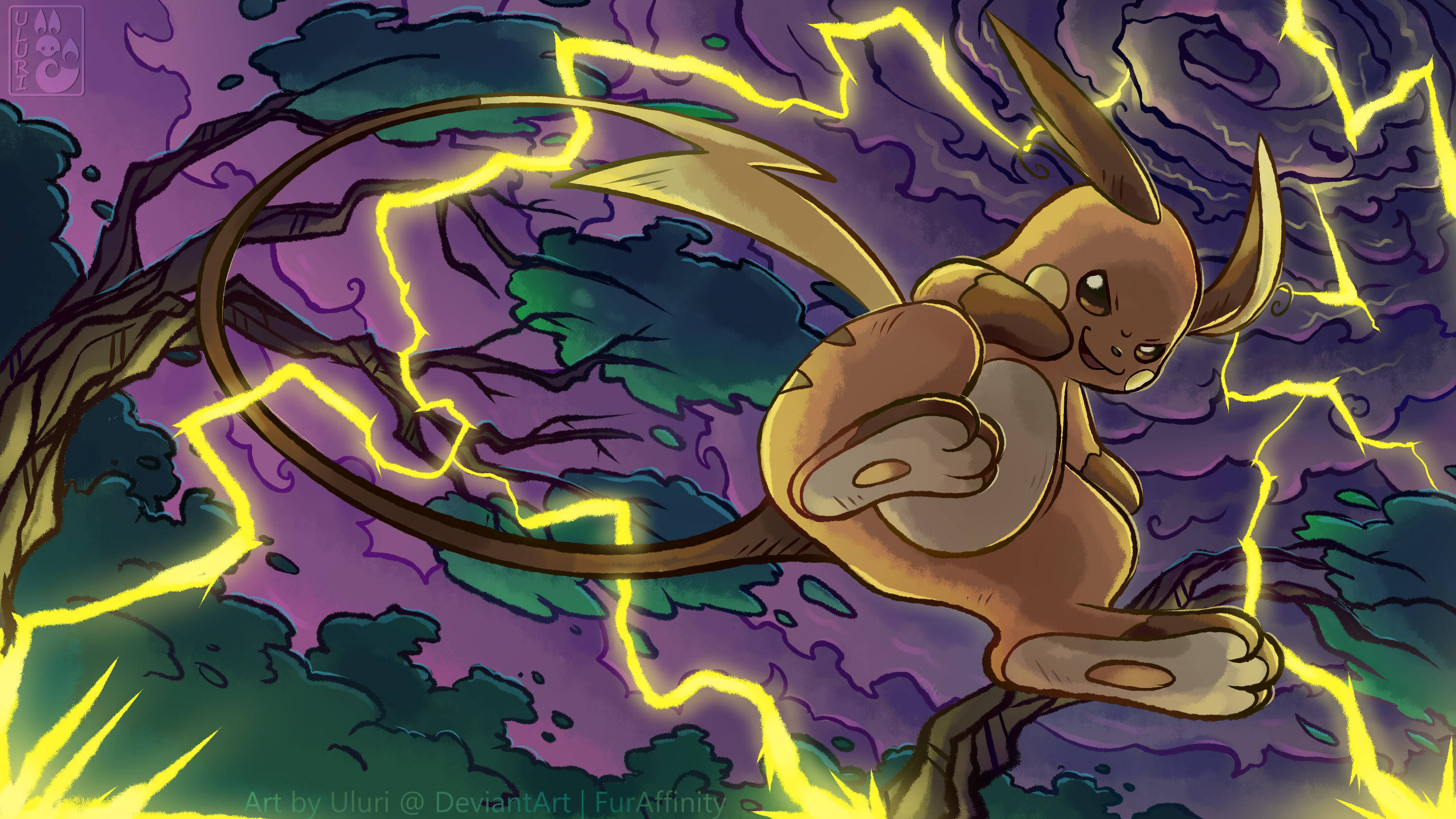 Raichu, Thunderstorm, purple sky, 2K Desktop Wallpaper