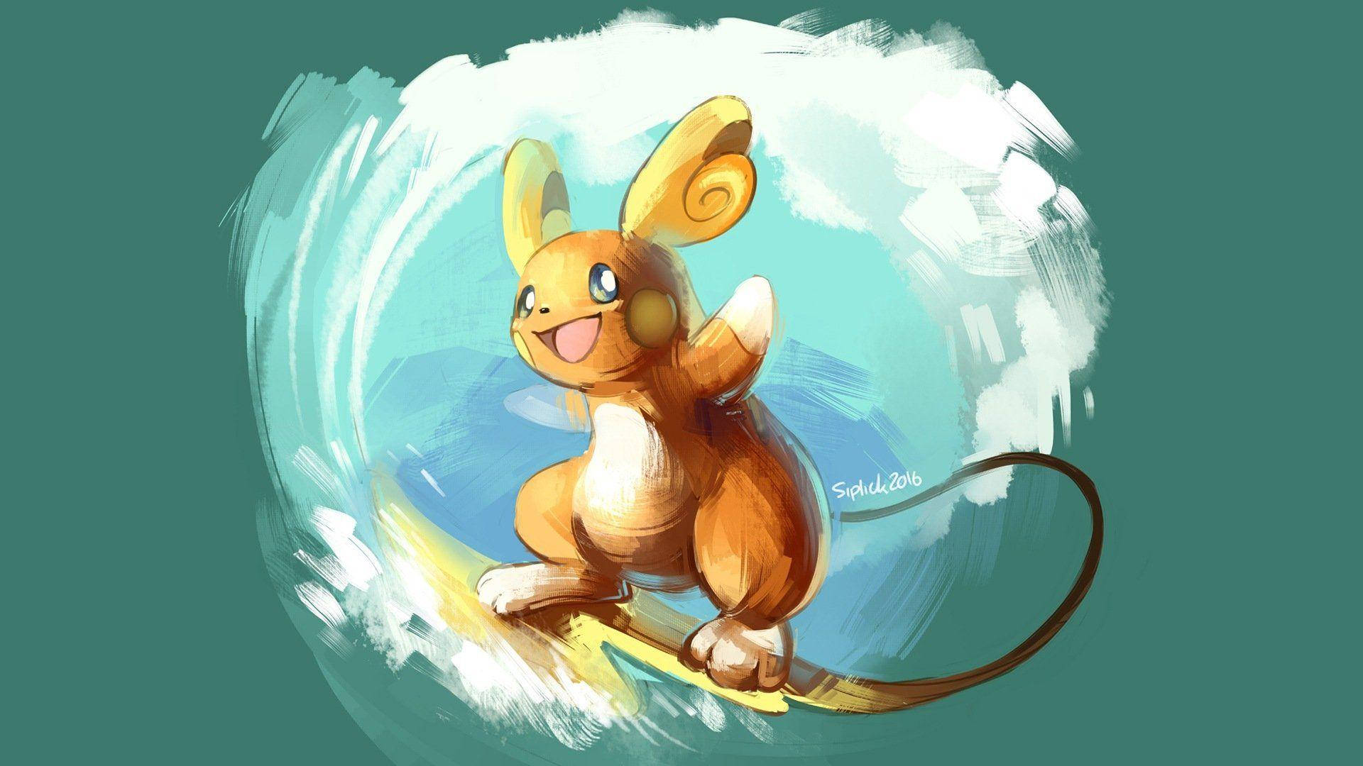 Raichu, surfboard, swirling blue wave, Full HD Desktop Wallpaper