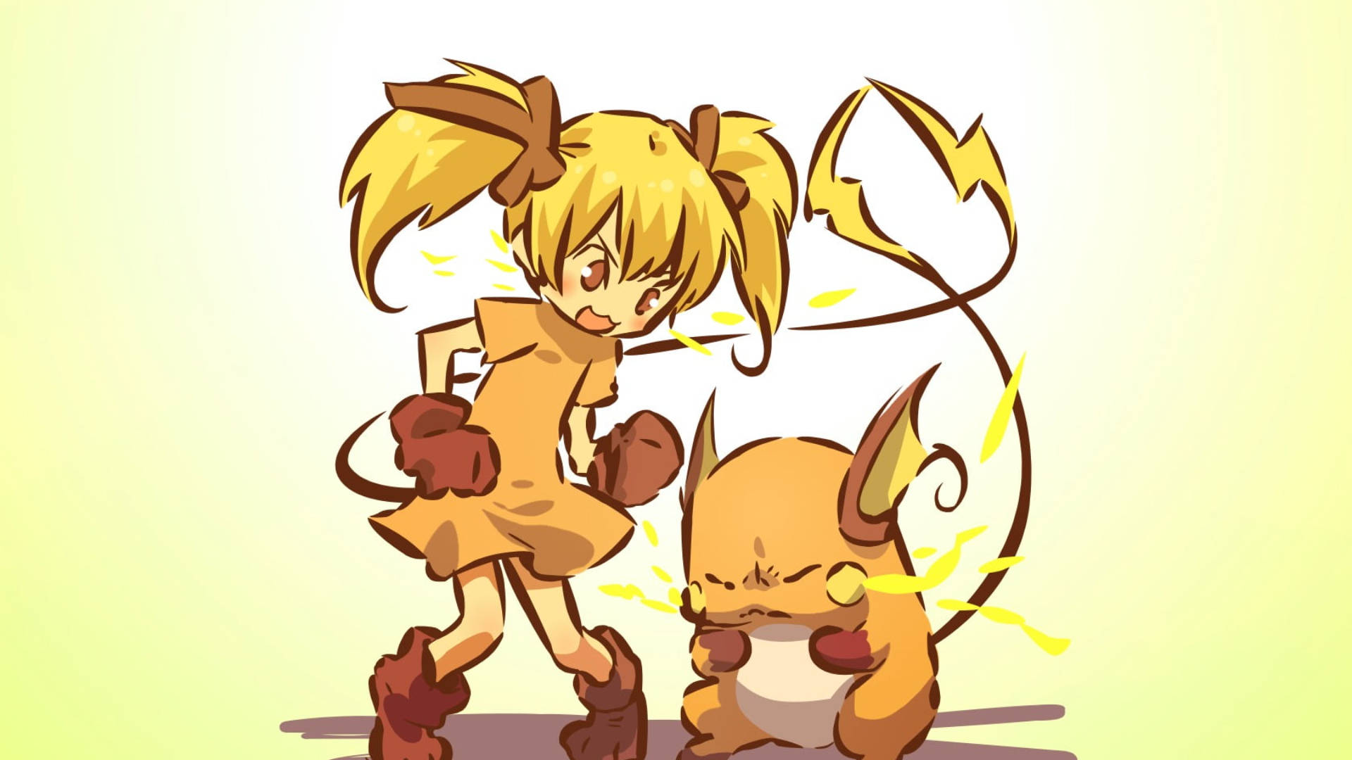 Raichu, anime girl, pigtails, Full HD Desktop Wallpaper