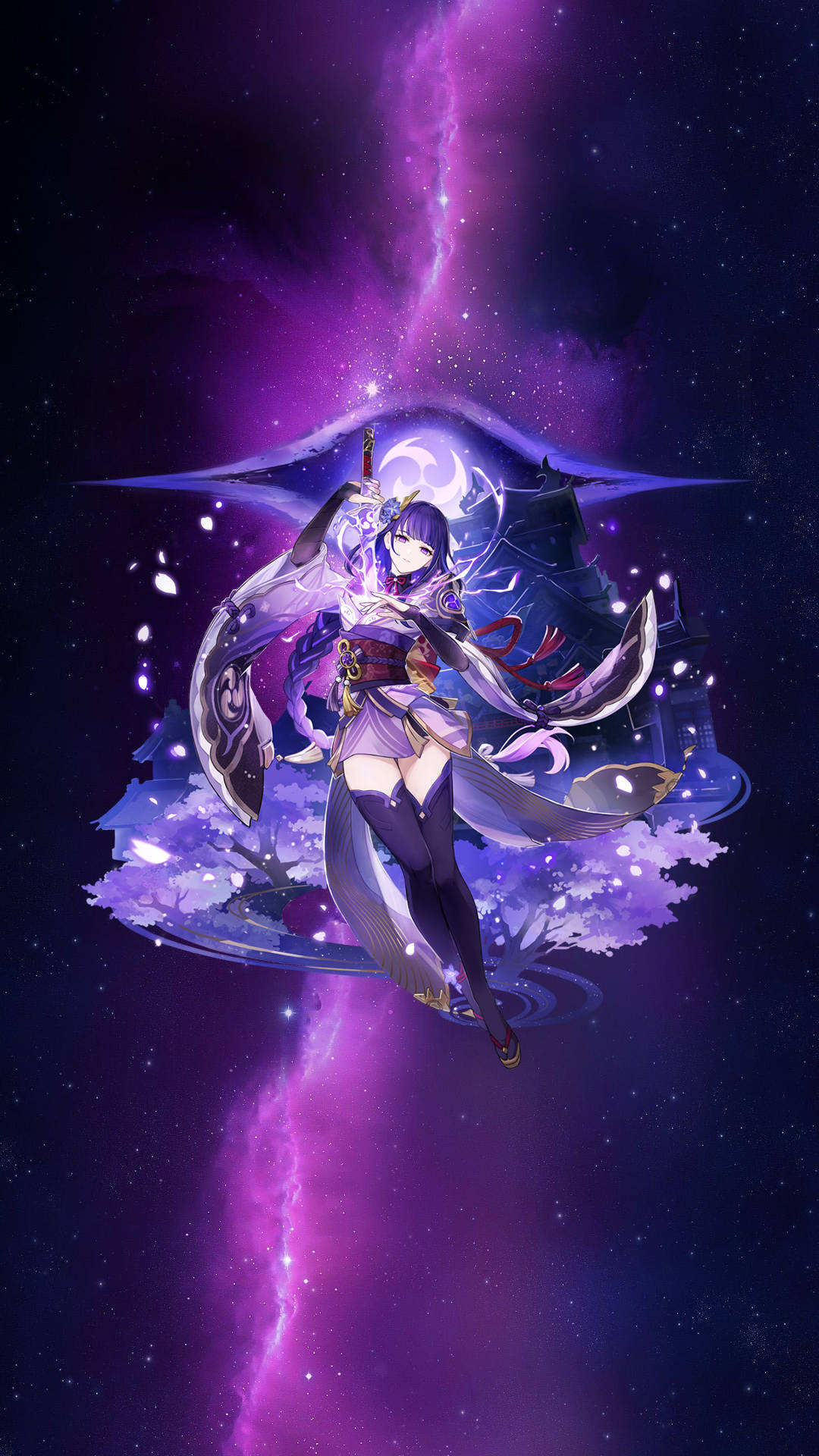 Raiden Shogun, purple-haired anime girl, sword, Full HD Phone Wallpaper