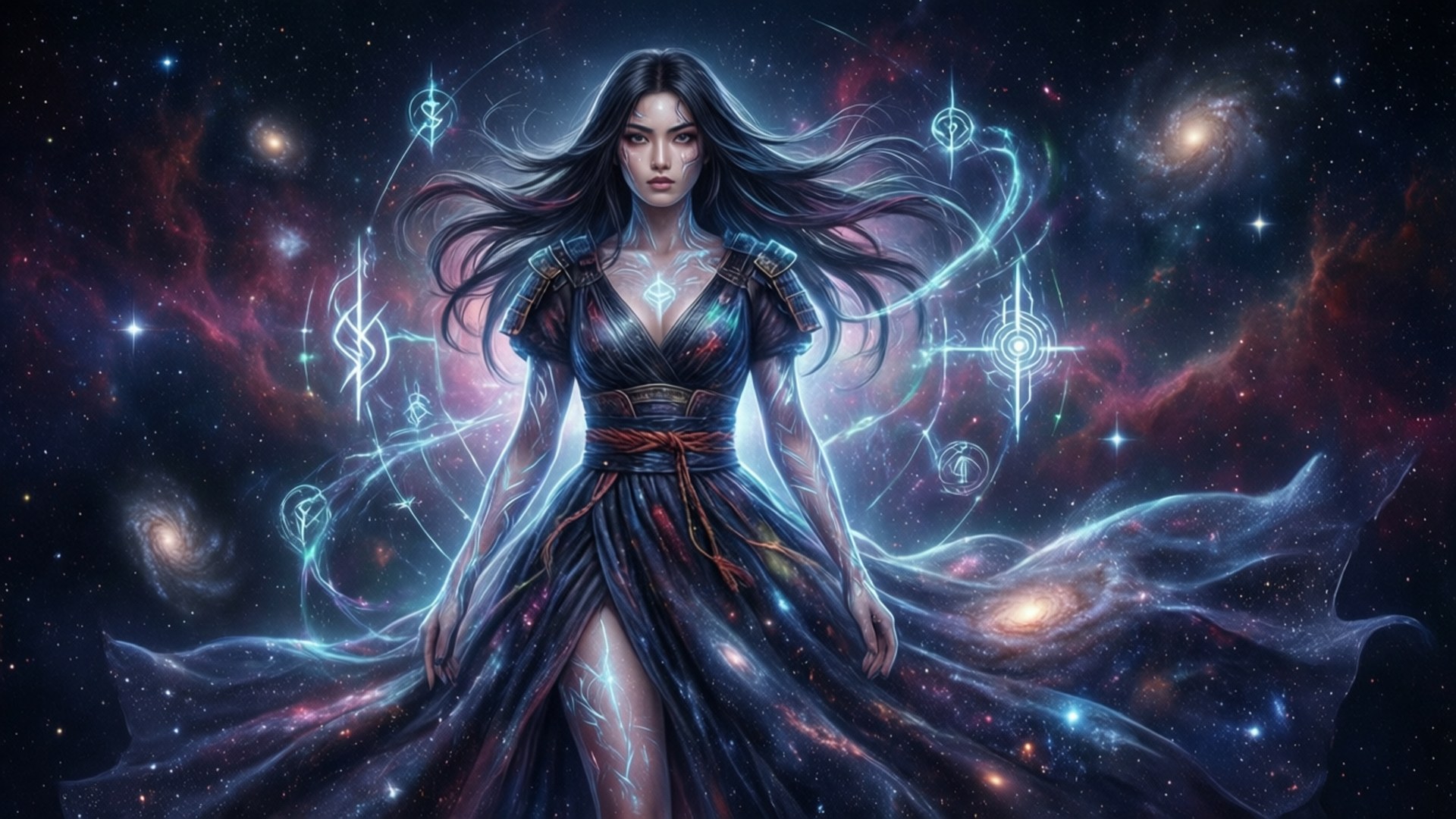 Raiden Shogun, starry galaxy, cosmic aura, Full HD Desktop Wallpaper