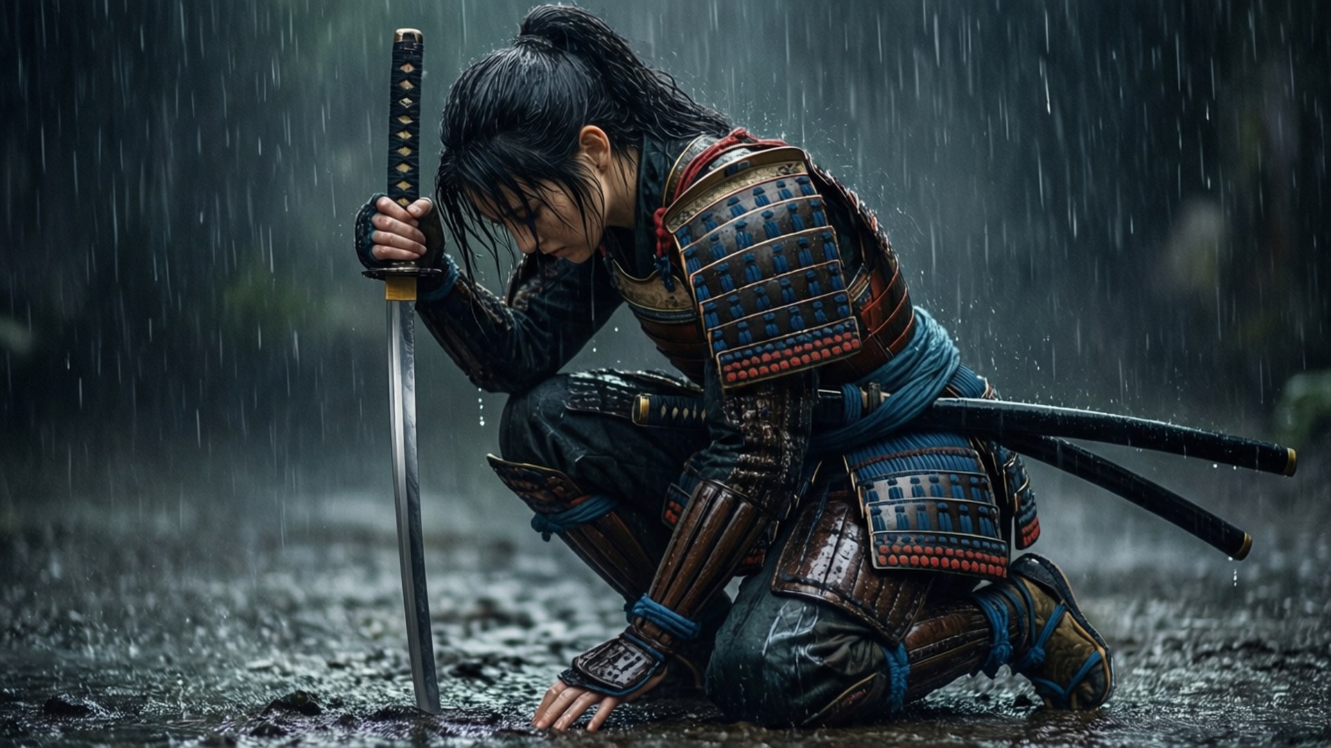 Raiden Shogun, sword, rain, Full HD Desktop Wallpaper