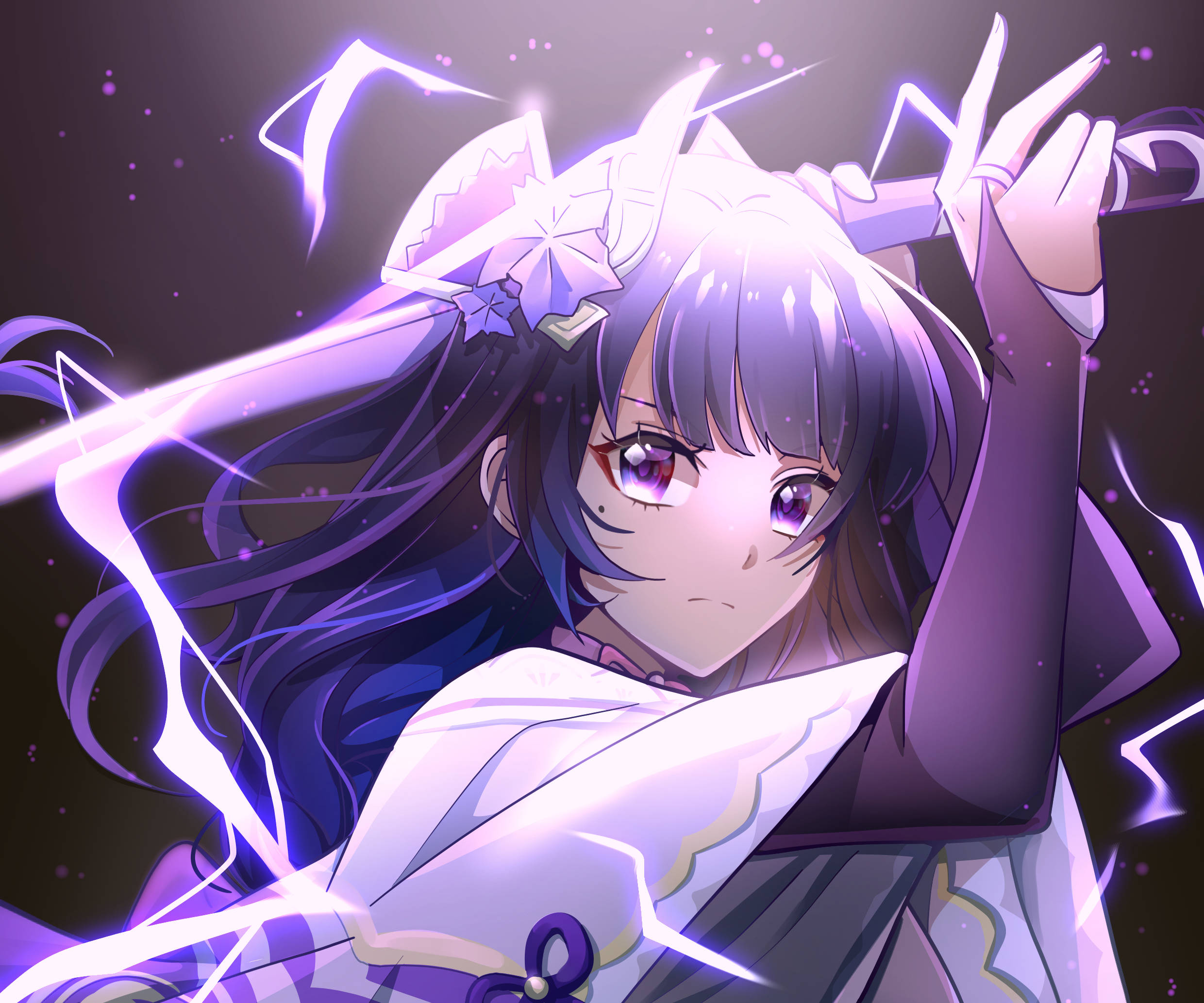 Raiden Shogun, lightning sword, purple-haired, Full HD Desktop Wallpaper