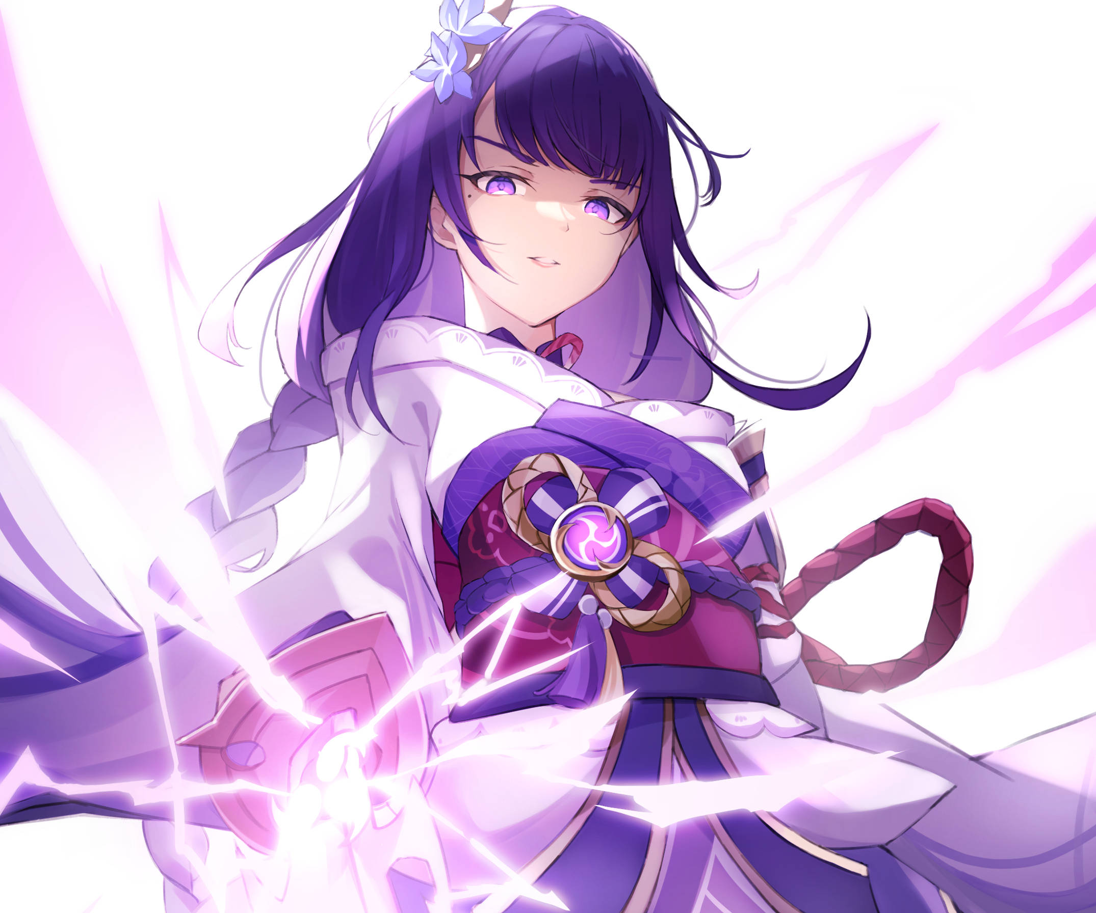 Raiden Shogun, anime, purple-haired, Full HD Desktop Wallpaper