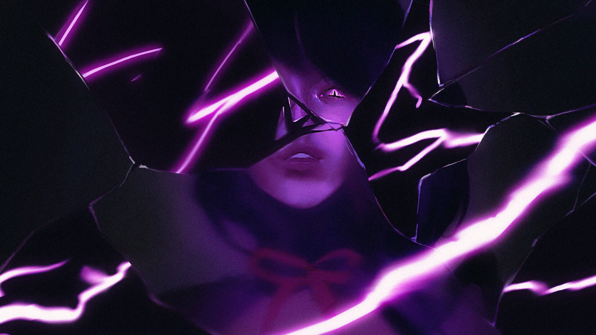 Raiden Shogun, glowing purple eyes, shattered glass, Full HD Desktop Wallpaper