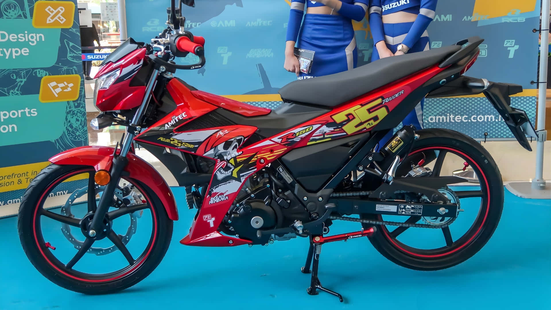 Raider 150 Fi, red and black sport motorcycle, number 25 graphics, Full HD Desktop Wallpaper