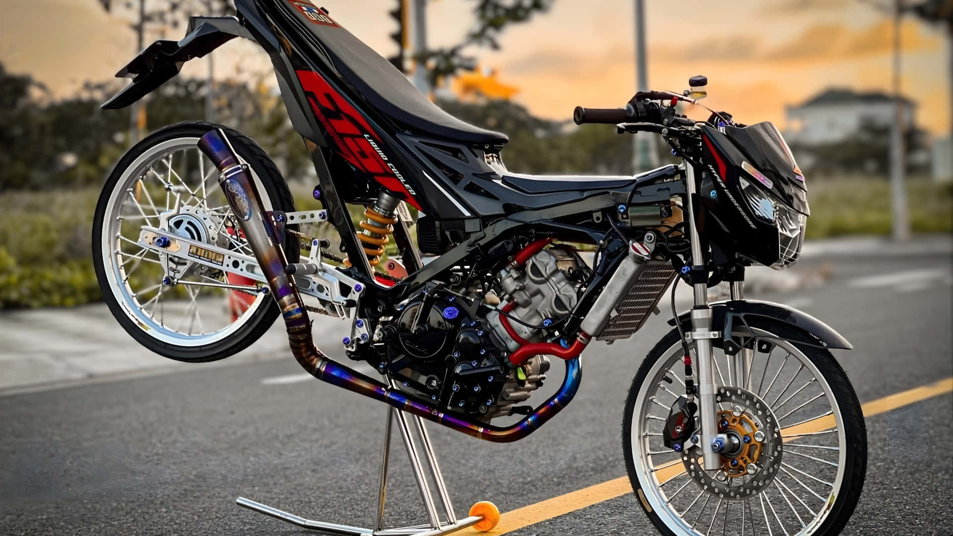 Raider 150 Fi, black and red, chrome accents, Full HD Desktop Wallpaper