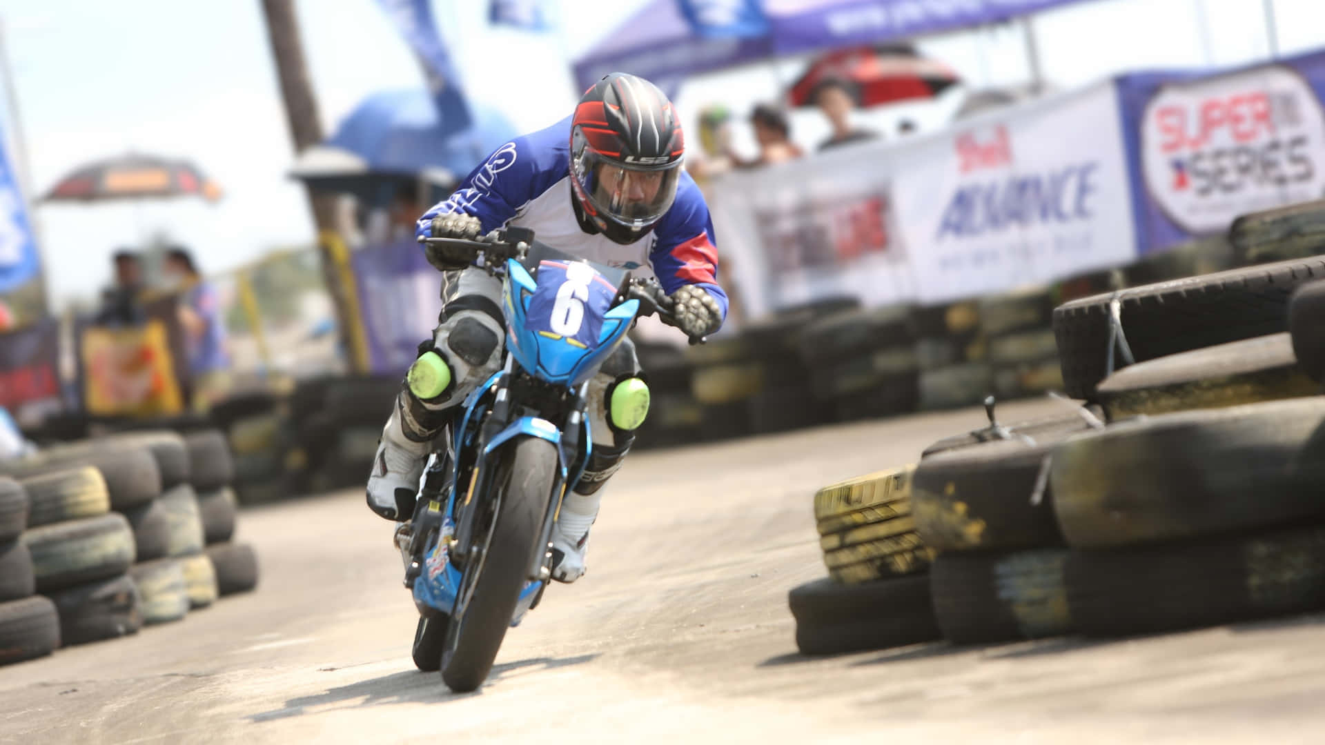 Raider 150 Fi, blue race bike, numbered six, Full HD Desktop Wallpaper