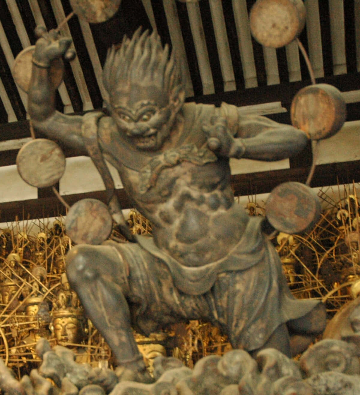 Raijin, bronze statue, thunder drums, HD Phone Wallpaper