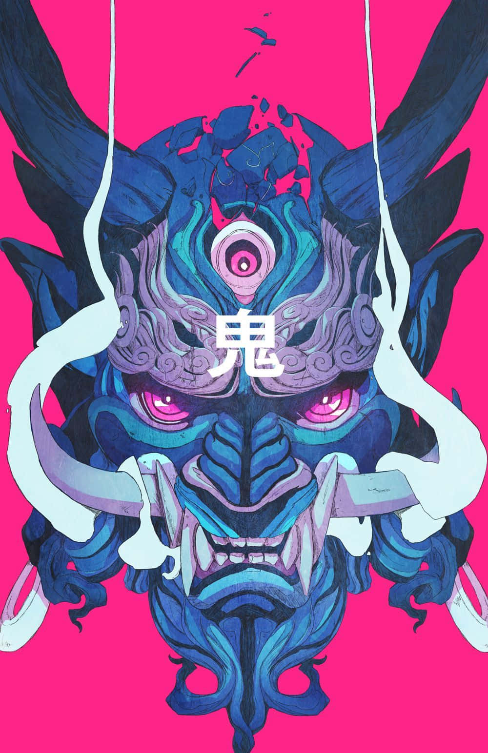 Raijin, blue oni mask, glowing pink eyes, HD Phone Wallpaper